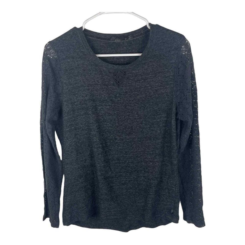 Prana Yoga Black Gray Long Sleeve Top Knit‎ Arms Boho Size M